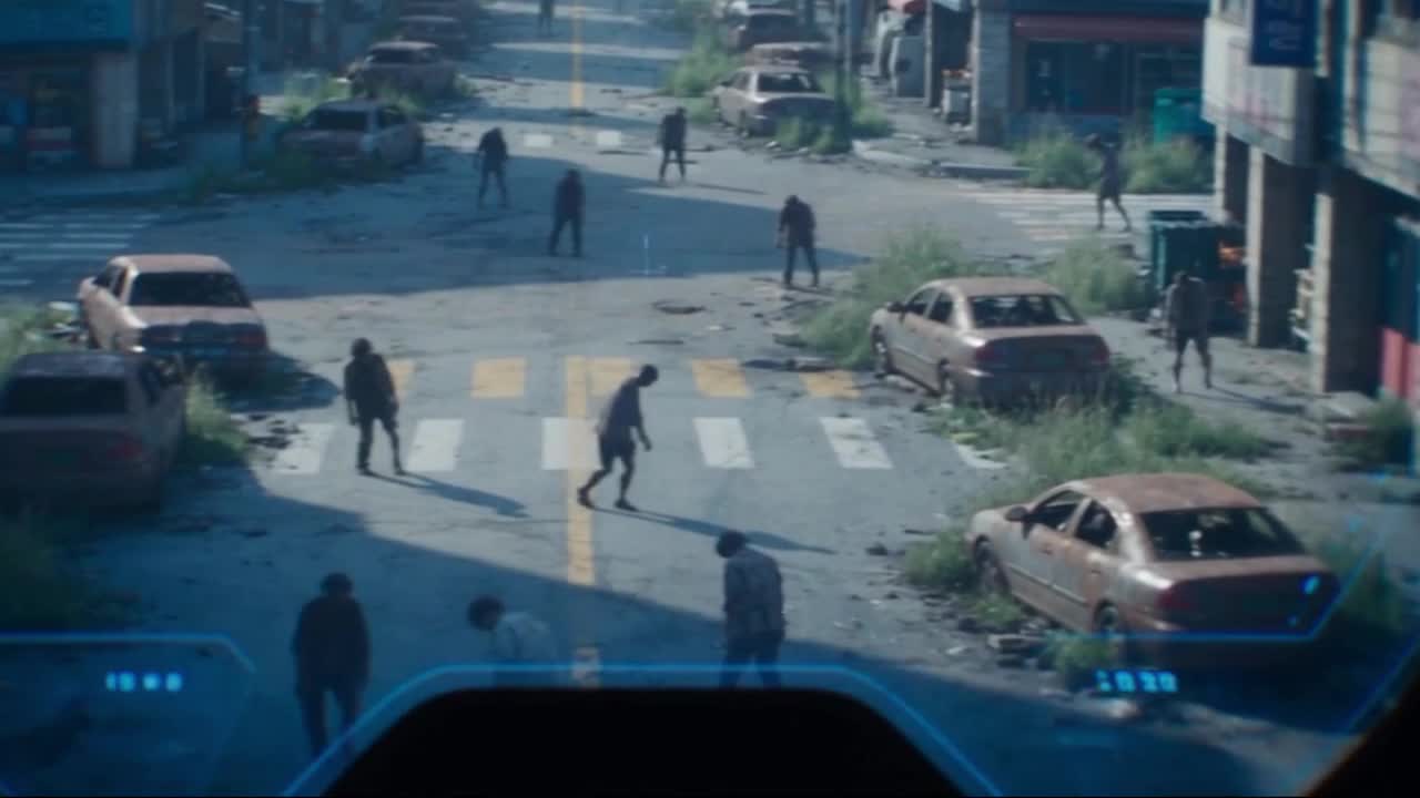 D2 렌즈 시점으로 본 감염자들이 흩어진 교차로