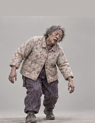 꽃무늬 누빔 조끼의 할머니 감염자