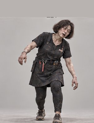 가위가 든 앞치마의 미용사 감염자